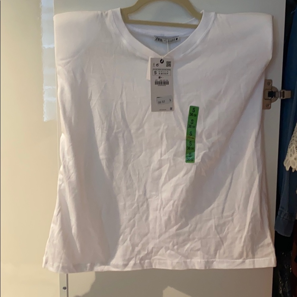 Zara White Shoulder Pad Muscle Tank- NEW